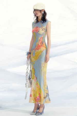 Elegant Mesh Cheongsam Dress