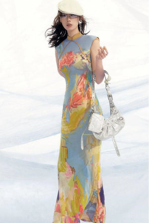 Elegant Mesh Cheongsam Dress