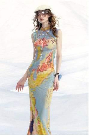Elegant Mesh Cheongsam Dress