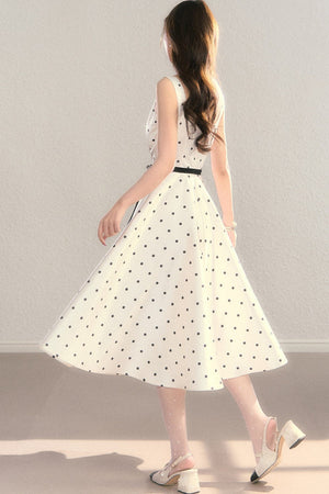 Elegant Polka Dot Waist Dress