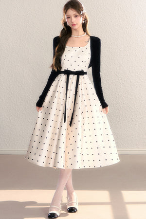 Elegant Polka Dot Waist Dress