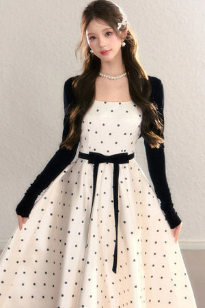 Elegant Polka Dot Waist Dress