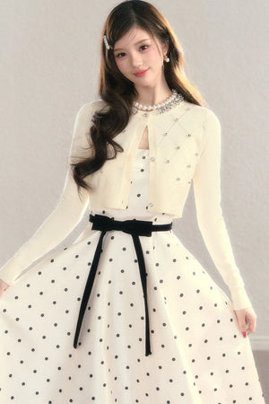 Elegant Polka Dot Waist Dress