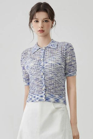Elegant Polo Collar Short Sleeve Knit