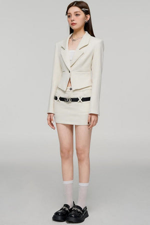 Elegant Short Blazer Skirt Set-Up