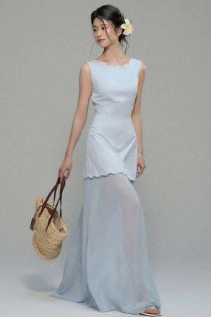Elegant Sleeveless Blue Dress