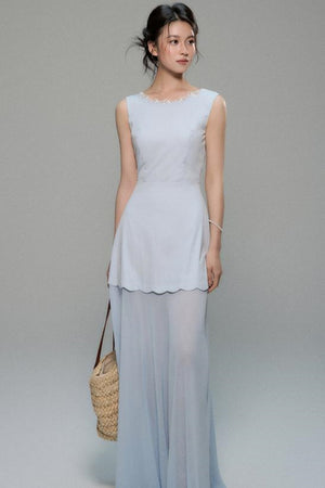 Elegant Sleeveless Blue Dress