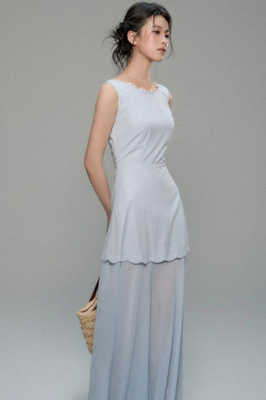Elegant Sleeveless Blue Dress