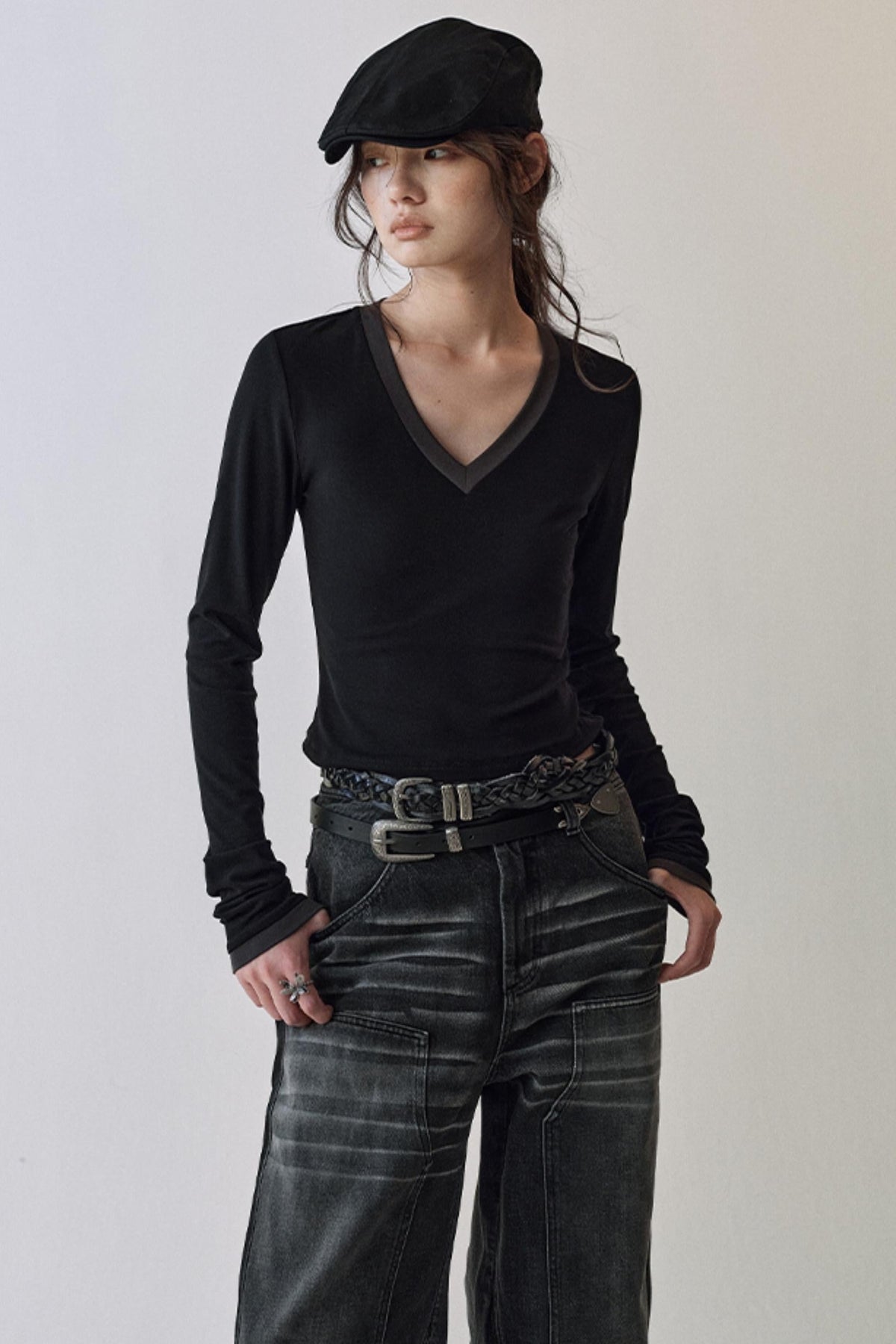 Elegant V Neck Flower T-Shirt