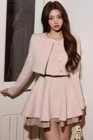 Elegant Wool Dress Short Coat Set-Up