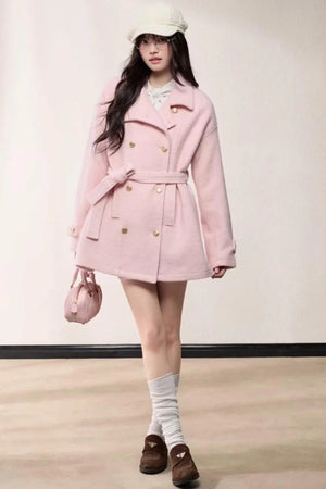 Elegant Woolen Double-Breasted Coat