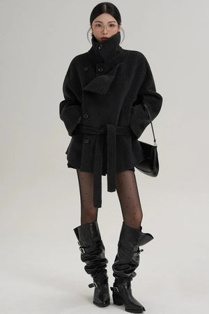 Elegant Woolen High-Waisted Coat