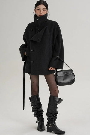 Elegant Woolen High-Waisted Coat