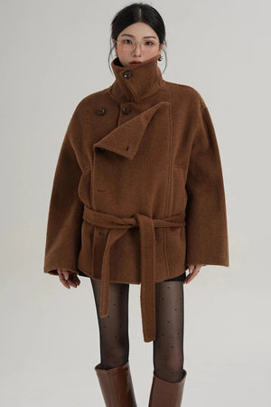 Elegant Woolen High-Waisted Coat