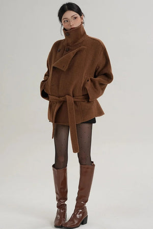 Elegant Woolen High-Waisted Coat