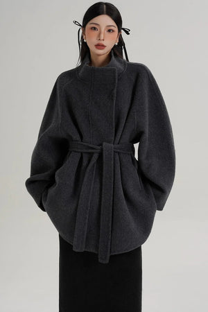 Elegant Woolen Lace-Up Coat