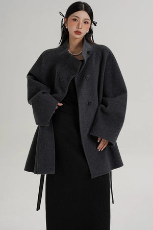 Elegant Woolen Lace-Up Coat