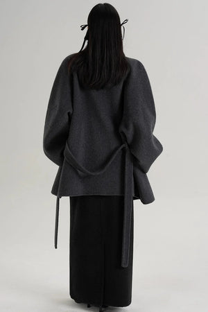 Elegant Woolen Lace-Up Coat