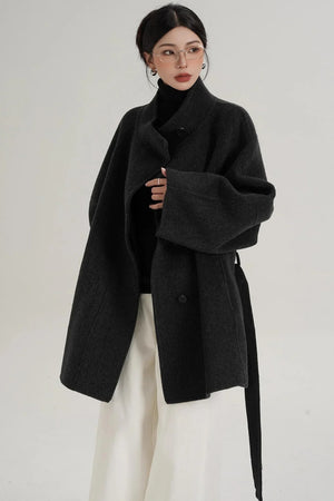 Elegant Woolen Lace-Up Coat