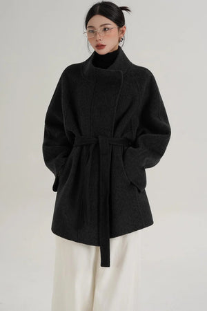 Elegant Woolen Lace-Up Coat