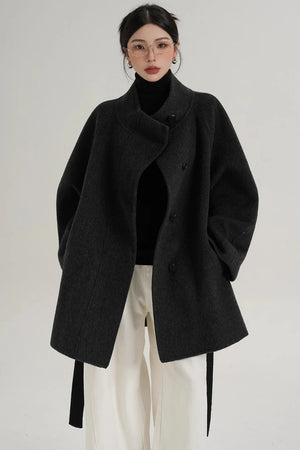 Elegant Woolen Lace-Up Coat
