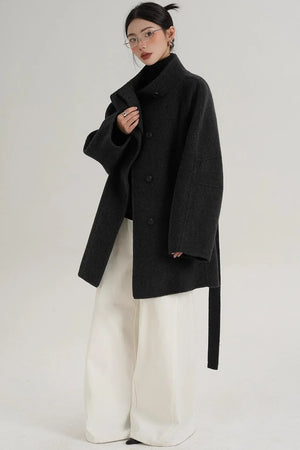 Elegant Woolen Lace-Up Coat