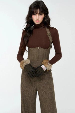 Elegant Woolen Tweed Vest Pants Set-Up