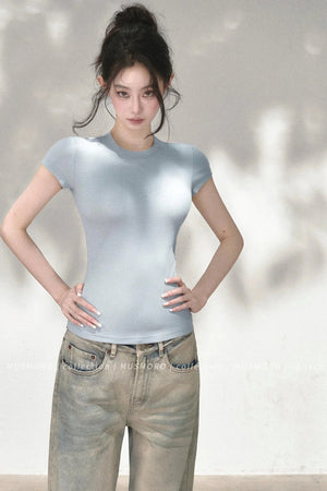 Embossed Cat Irregular Hem Bamboo Cotton T-Shirt