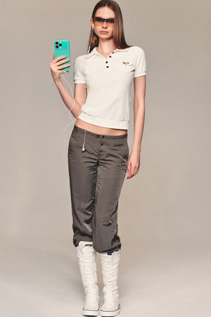 Embroidered Button-Up Polo Shirt