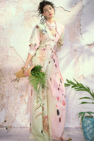 Embroidered Cat Print Wide Leg Pants
