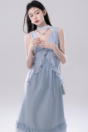 Embroidered Floral Cardigan Vest Dress Set