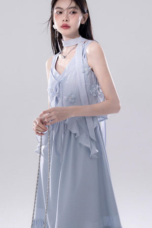 Embroidered Floral Cardigan Vest Dress Set