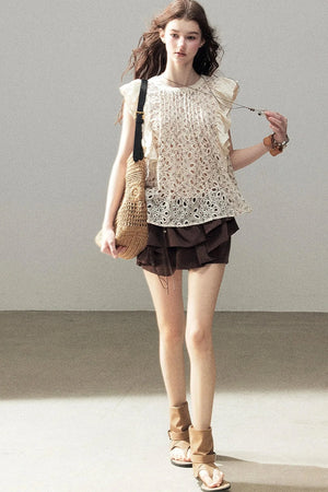 Embroidered Floral Flying Sleeve Top