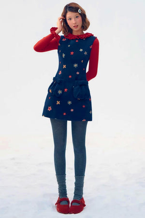 Embroidered Floral Wool Dress