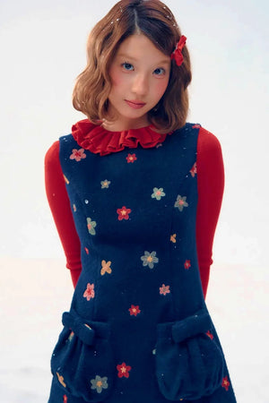 Embroidered Floral Wool Dress