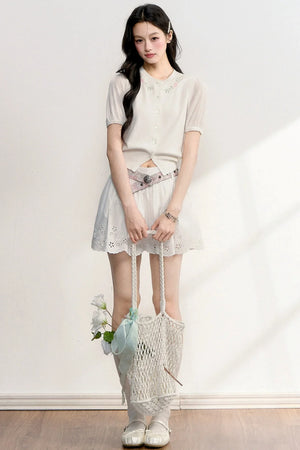Embroidered Knit Cardigan Set-Up