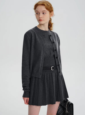 Embroidered Knitted Cardigan Pleated Skirt Set