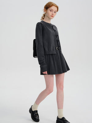 Embroidered Knitted Cardigan Pleated Skirt Set