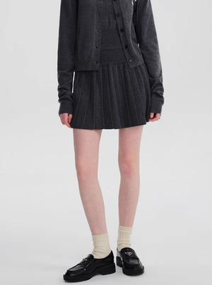 Embroidered Knitted Cardigan Pleated Skirt Set