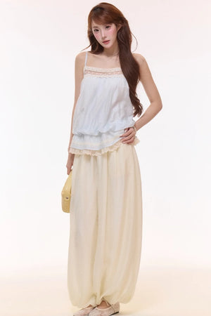 Embroidered Lace Balloon Pants Set-Up