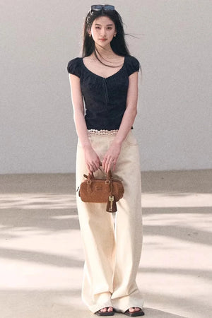 Embroidered Lace Puff Sleeve Top