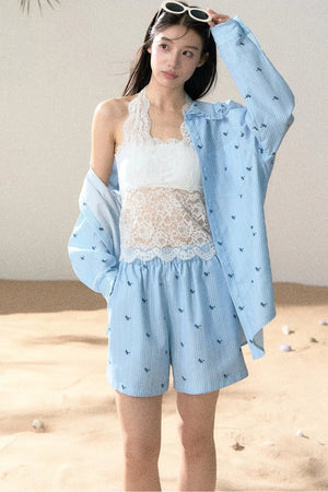 Embroidered Pony Shirt And Shorts Set-Up
