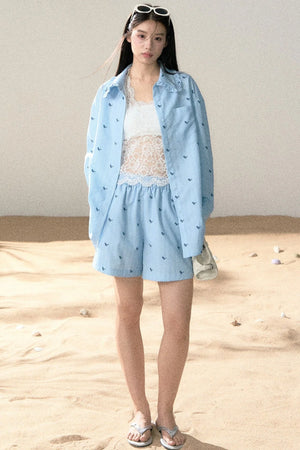 Embroidered Pony Shirt And Shorts Set-Up