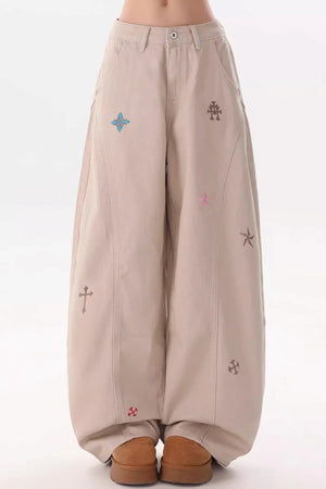 Embroidered Retro Denim Pants