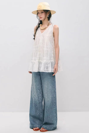 Embroidered Ruffled Tank Dress