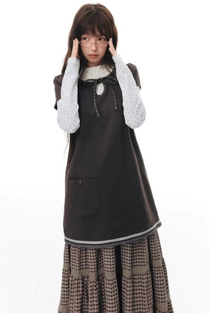 Embroidered Tie Neck Dress