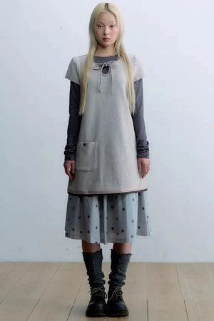 Embroidered Tie Neck Dress