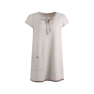 Embroidered Tie Neck Dress