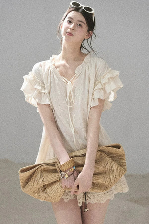 Embroidered V-Neck Blouse