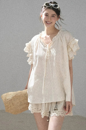 Embroidered V-Neck Blouse